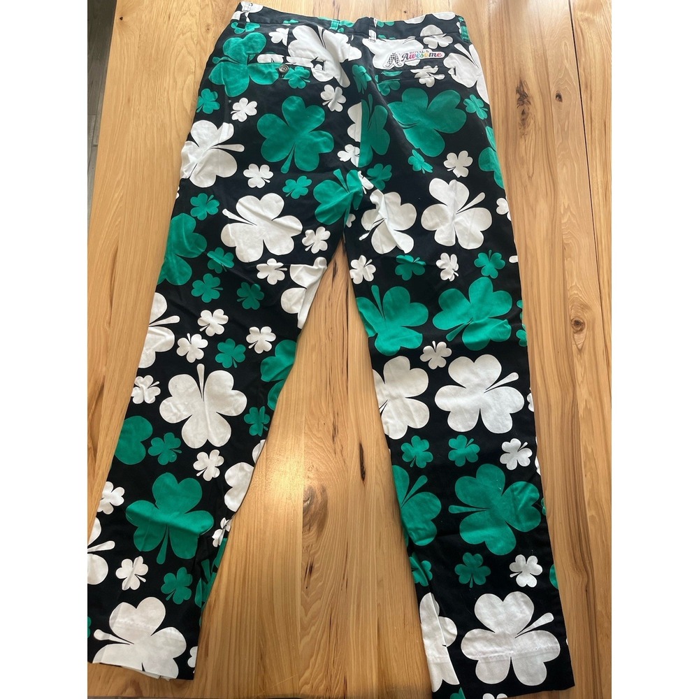 Royal & Awesome Men's Shamrock Print Straight Leg Pants Black Green White 32x30